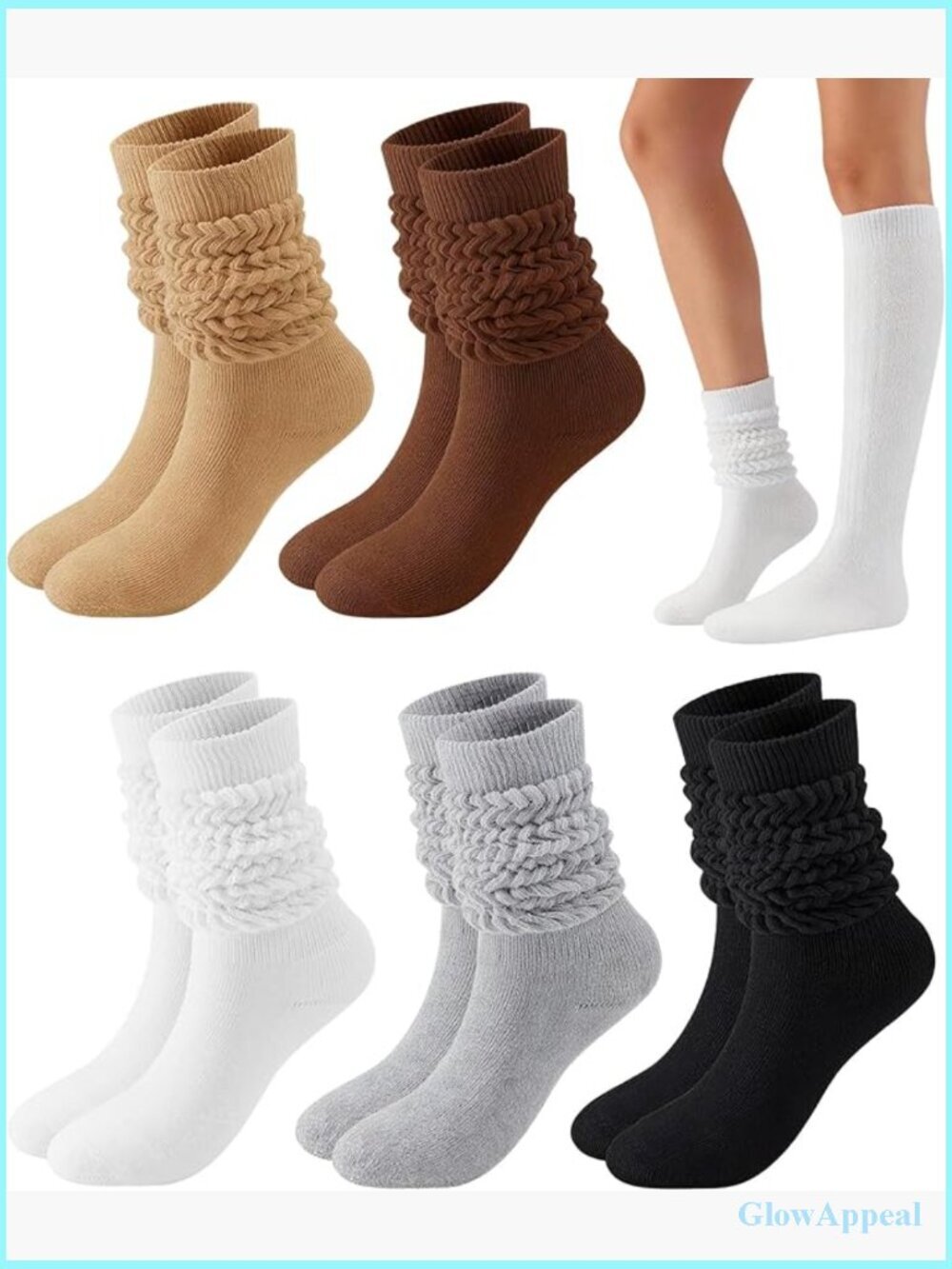 Scrunch Slouch Knee High Boot Socks 5 Pairs Cotton Blend